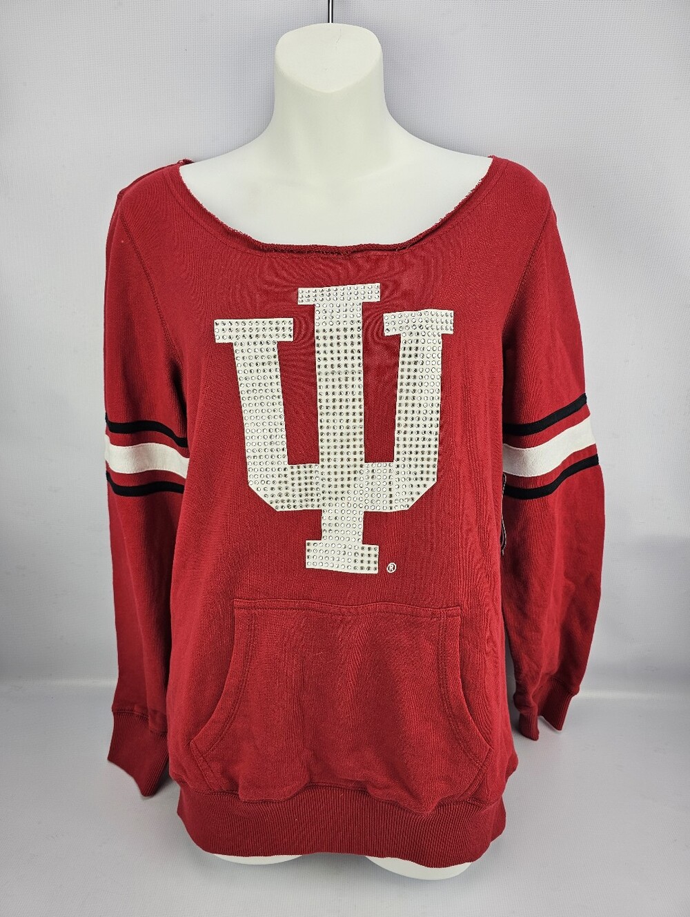 Indiana University Hoosiers Red White Rhinestone Sweatshirt Women's Size Large